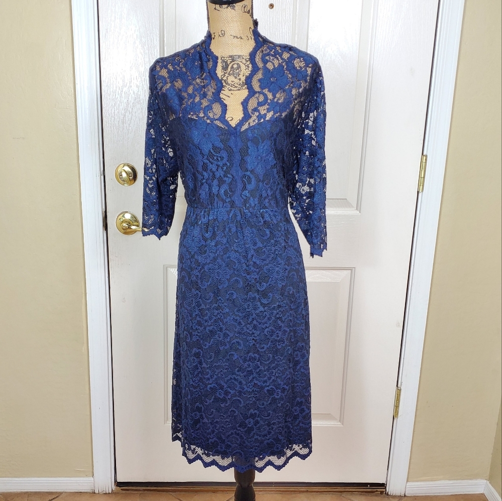 Karen kane Plus Size V-Neck Scallop Lace Dress